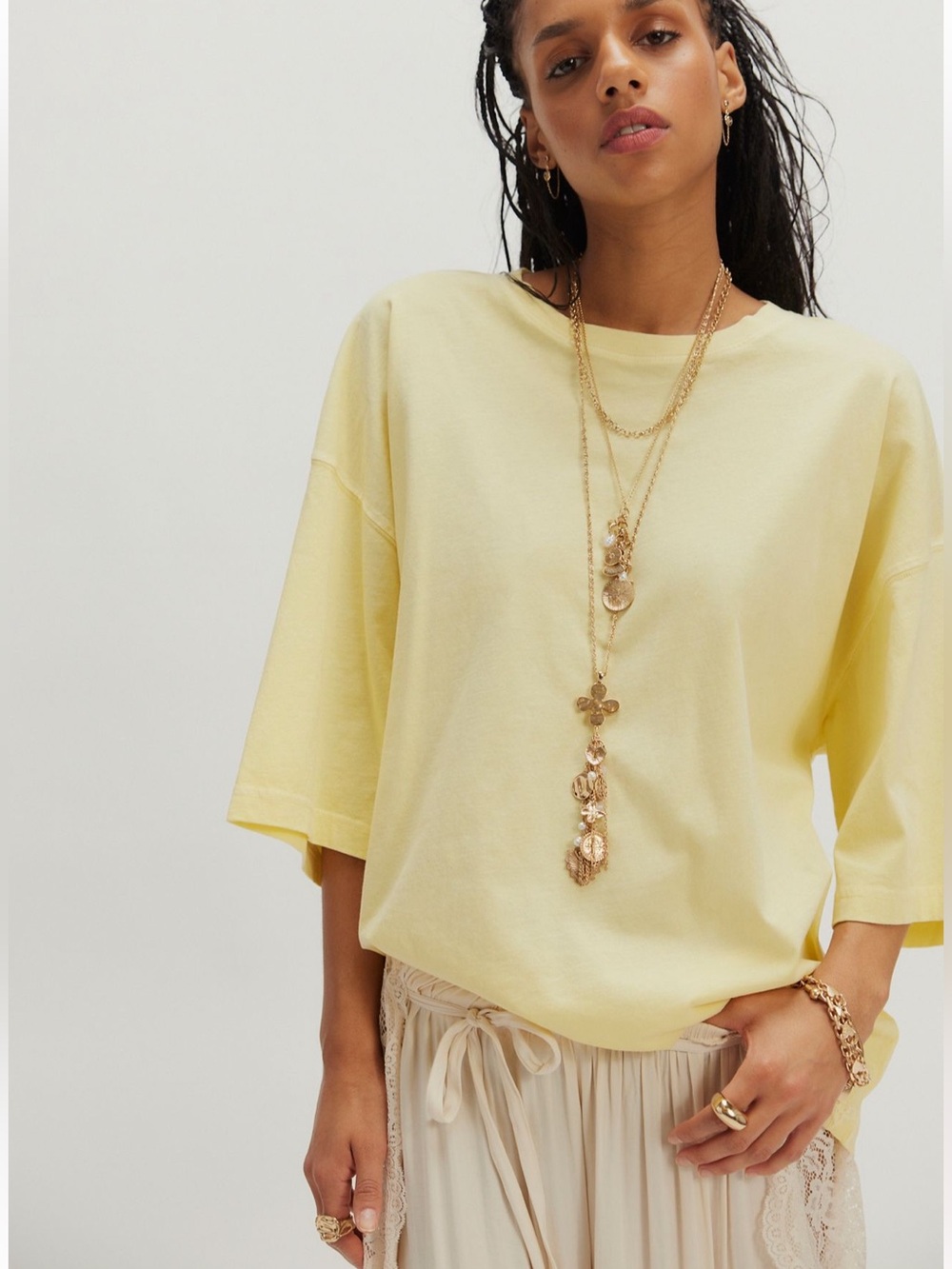 Free People We The Free Perfect Oversized Tee in Yellow (Sunny Shine) Size Small
